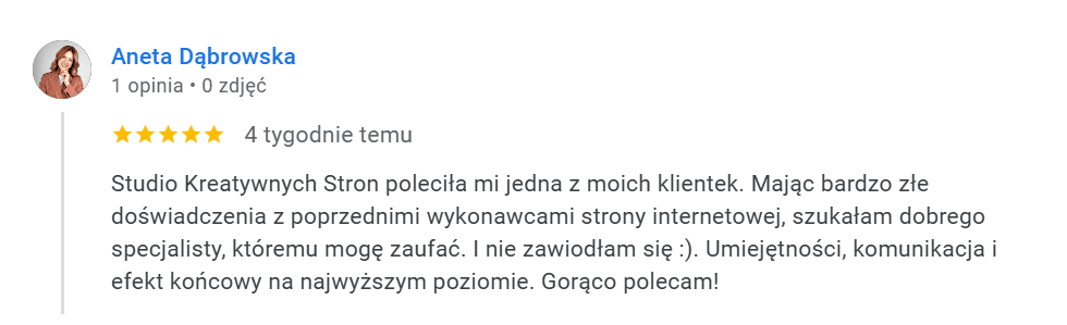 Pozytywna opinia o Studio Kreatywnych Stron – profesjonalna strona internetowa